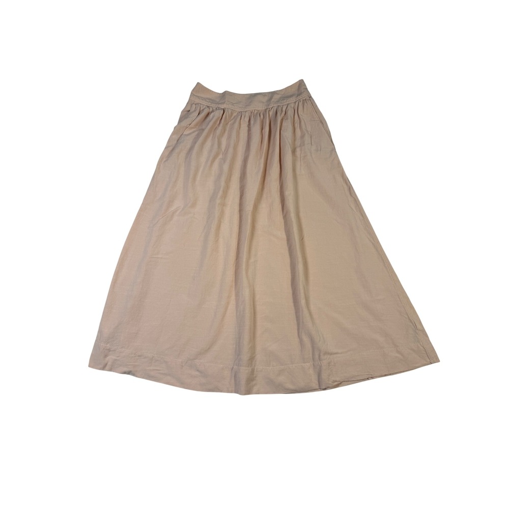 Gap Women Peach Beige Rayon Cotton Blend Gathered Midi Skirt with Pockets Size 8 - Picture 2 of 8